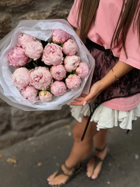 Букет из 15 пионов Сара Бернар